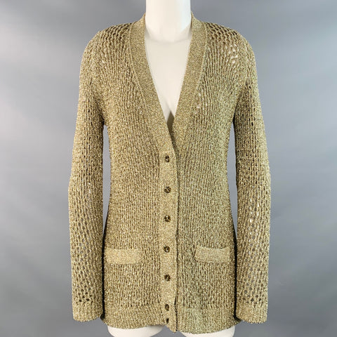 MARC JACOBS Size S Gold Nylon Metallic Knit Buttoned Cardigan