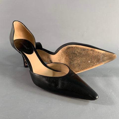 GIORGIO ARMANI Size 11.5 Black Leather D'Orsay Pumps