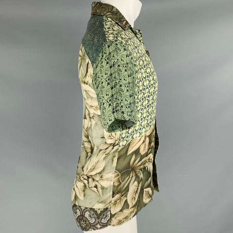 PIERRE-LOUIS MASCIA Size S Green Multi Color Floral Silk Camp Short Sleeve Shirt