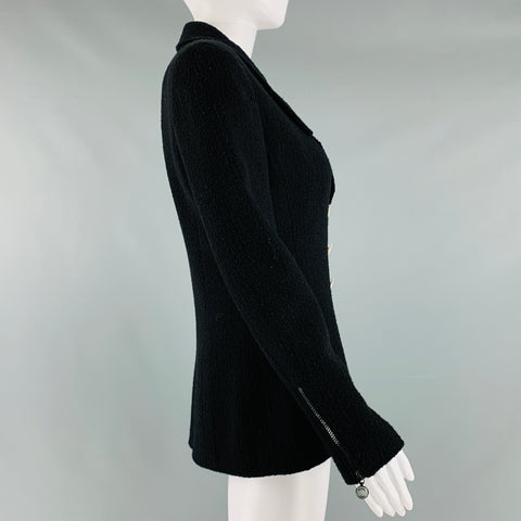 CHANEL Talla 6 Blazer cruzado de nailon y lana negra