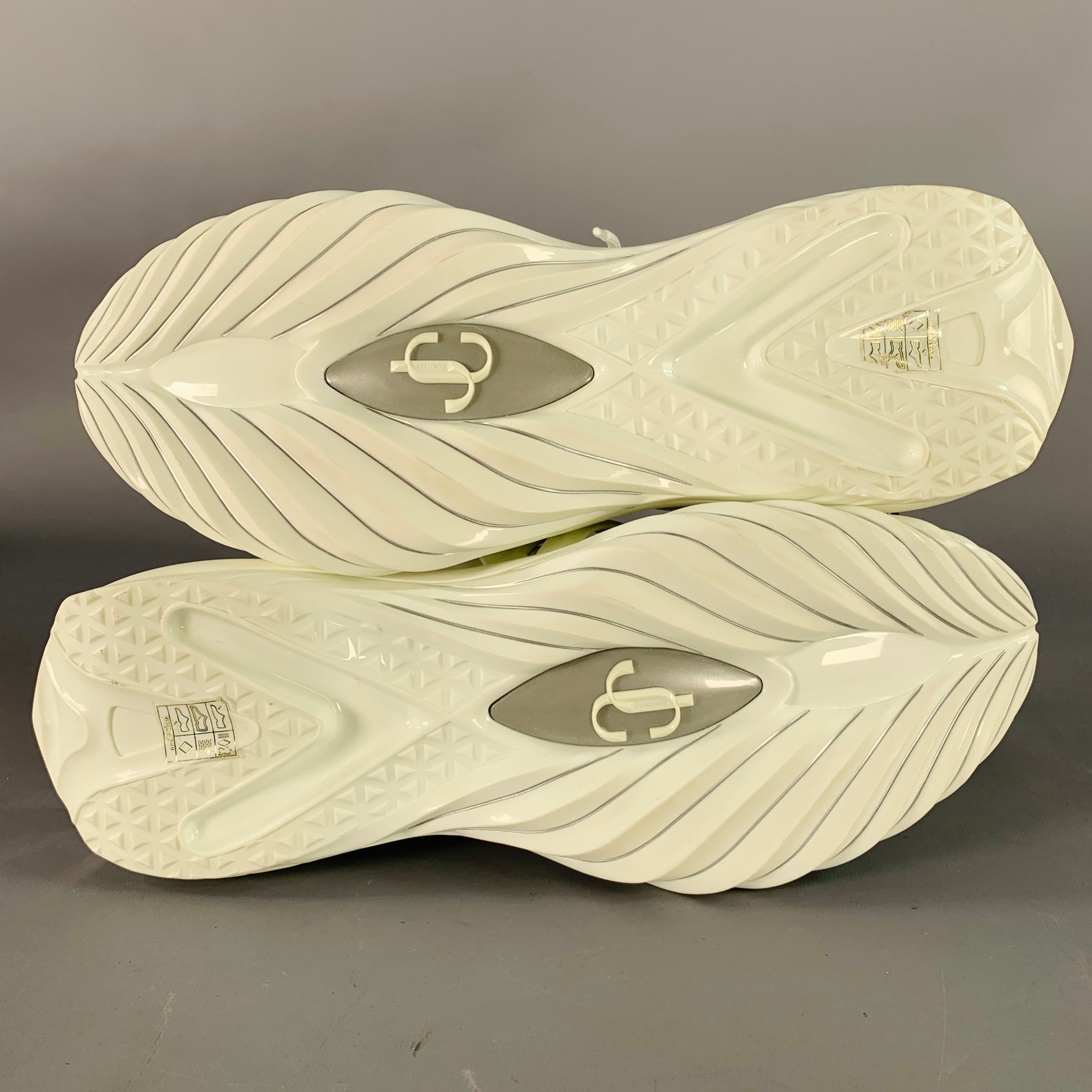 JIMMY CHOO Size 10 Cosmos White Silver Neoprene Lace Up Sneakers