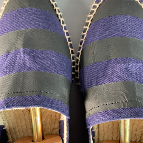 CASTANER Size 11 Navy Black Stripe Canvas Espadrille Slip On Sneakers