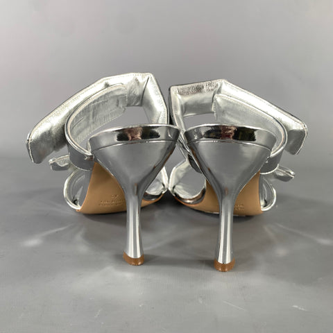 GIABORGHINI Size 10 Silver Leather Metallic Straps Sandals