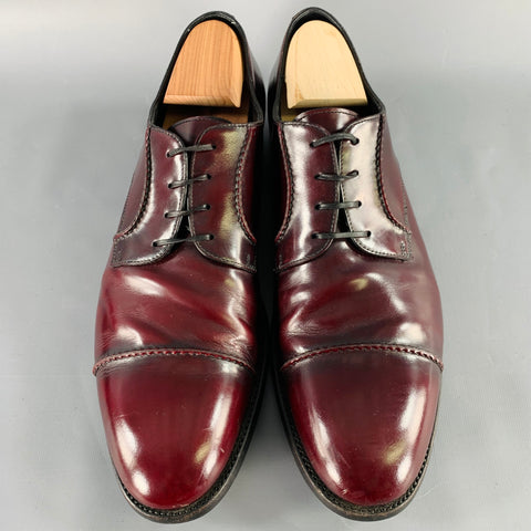 ERMENEGILDO ZEGNA Size 11 Burgundy Leather Cap Toe Lace-Up Shoes