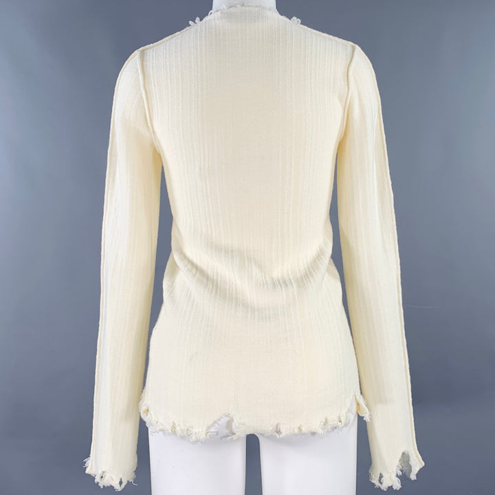 MARNI Size 2 Cream Cotton Virgin Wool Knit Raw Edge Casual Top