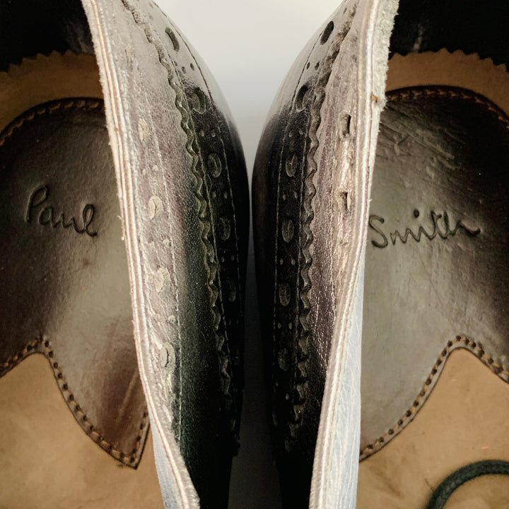 PAUL SMITH Size 10.5 Black Distressed Leather Wingtip Lace-Up Shoes