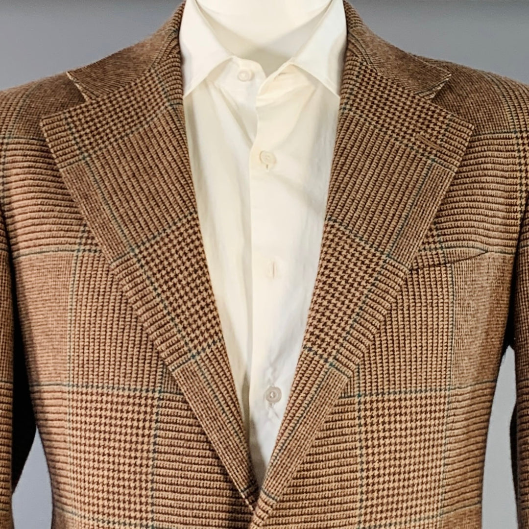 POLO by RALPH LAUREN Size 42 Long Brown Green Houndstooth Notch Lapel Suit