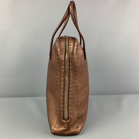 FENDI SELLERIA N49-11859 Copper Contrast Stitch Pebble Grain Leather Handbag