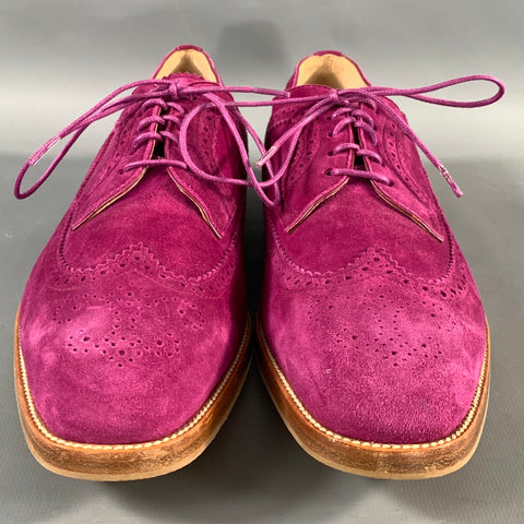 MANOLO BLAHNIK Size 8.5 Purple Perforated Suede Wingtip Lace Up Shoes