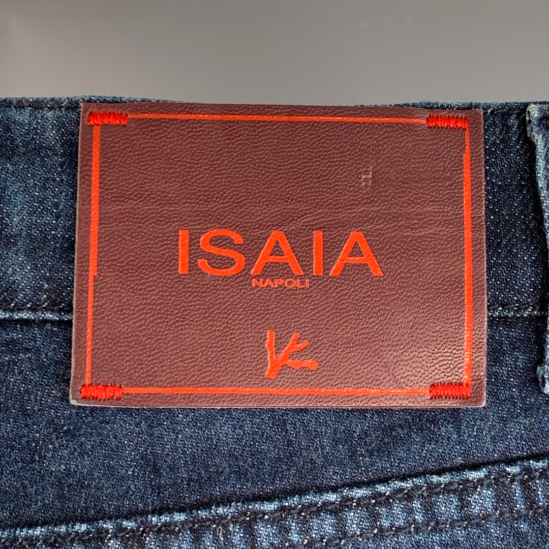 ISAIA Size 34 Blue Cotton Selvedge Twill Skinny Jeans