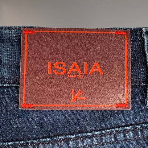 ISAIA Size 34 Blue Cotton Selvedge Twill Skinny Jeans