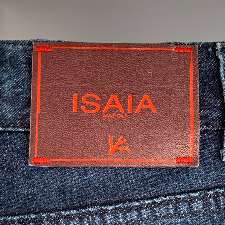 ISAIA Size 34 Blue Cotton Selvedge Twill Skinny Jeans