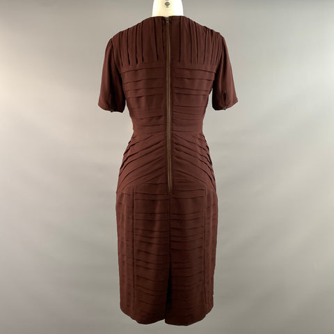 BURBERRY Size 6 Burgundy Polyester V Neck Knee-Length Cocktail Dress