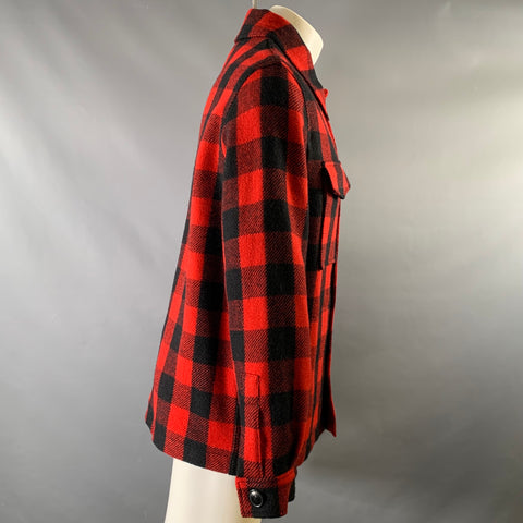 AMI by ALEXANDRE MATTIUSSI Size M Red Black Buffalo Plaid Wool Worker Jacket