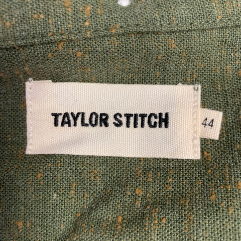 TAYLOR STITCH Size 44 The Jack Green Textured Cotton Wool One Pocket Long Sleeve Shirt