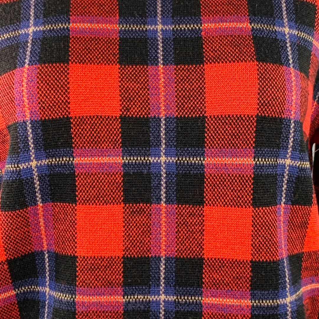 EQUIPMENT Size S Red Black Blue Wool Blend Plaid Crew Neck Pullover
