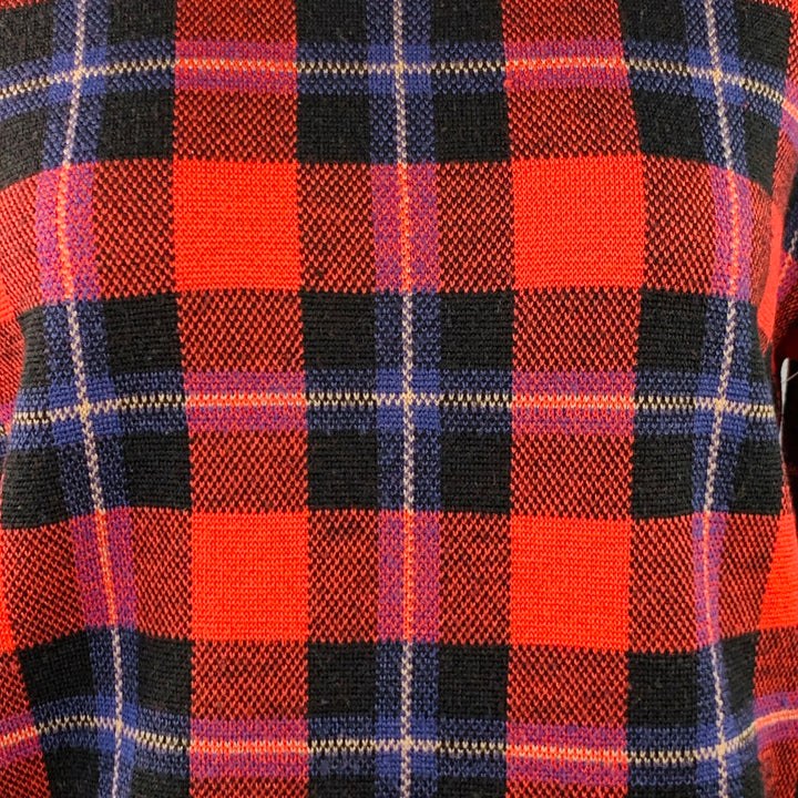 EQUIPMENT Size S Red Black Blue Wool Blend Plaid Crew Neck Pullover