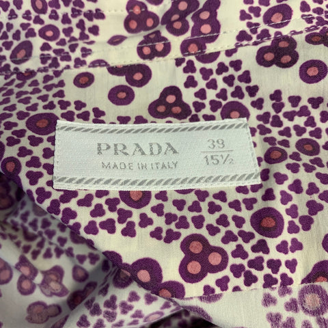 PRADA Size S Purple Pink White Abstract Floral Cotton Blend Long Sleeve Shirt