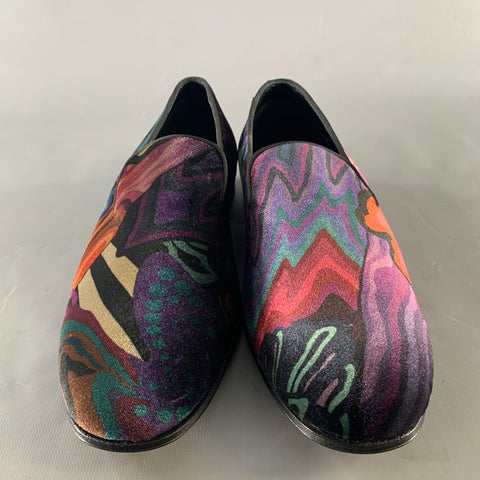 PAUL SMITH Size 10 Purple Multi-Color Print Velvet Slip On Loafers