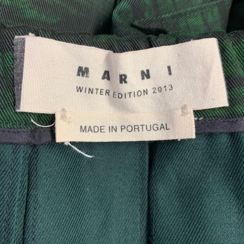 MARNI Winter 2013 Size 2 Black Dark Green Cotton Twill Pleated Skirt