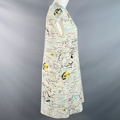 MAISON MARGIELA Size 2 White Multi Color Silk Graffiti Midi Box Dress