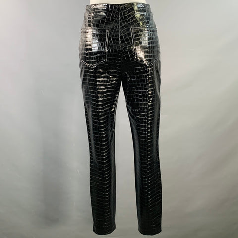 ROTATE Size 4 Jeanine Black Faux Leather Croc Embossed Tapered Casual Pants