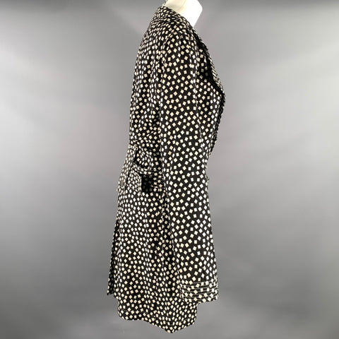 ARMANI COLLEZIONI Size M Black White Cotton Blend Squares Trench Coat