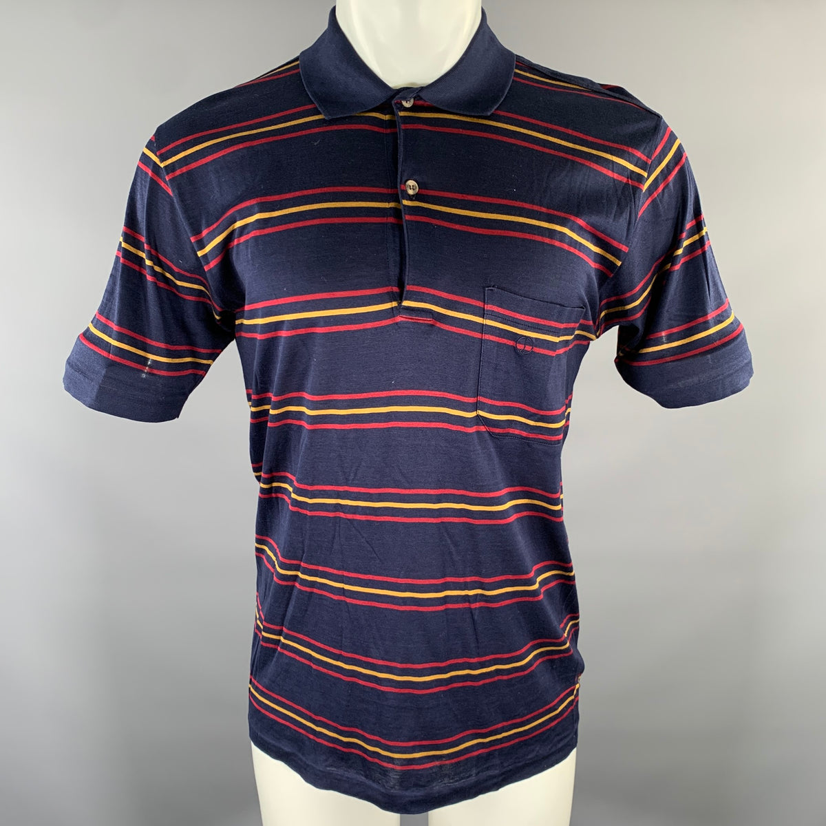 DUNHILL Size M Navy Red Gold Stripe Cotton Polo – Sui Generis 