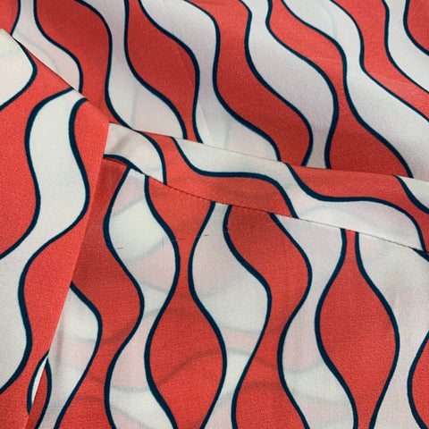 RAPHAELLA RIBOUD Size M Red White Silk Wavy Spread Collar Shirt