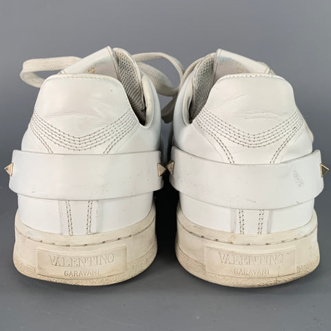 VALENTINO Size 10 White Perforated Leather Lace-Up Sneakers