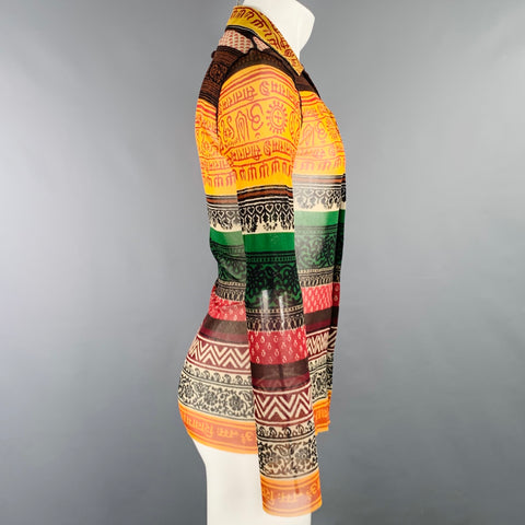 JEAN PAUL GAULTIER Size M Multi Color Print Polyamide Mesh Long Sleeve Shirt