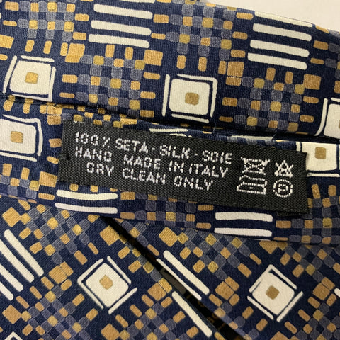 BRIONI Navy Beige Geometric Silk Tie