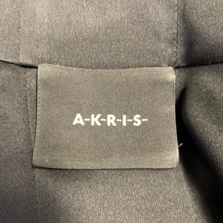 AKRIS 6 Vestido de cóctel con cuello alto y espalda plisada, de cuero, con pelo de potro, color negro