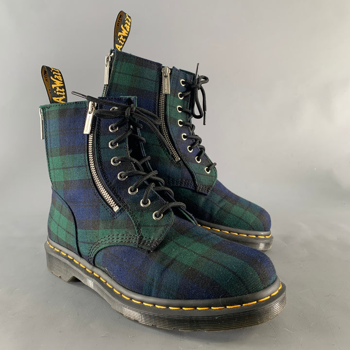 DR. MARTENS Size 10 Green Navy Blackwatch Plaid Wool Lace Up Boots