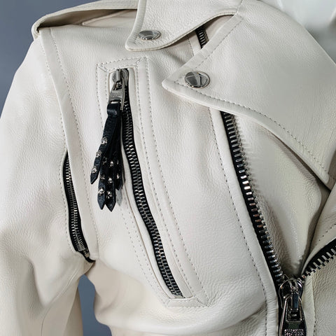 ALEXANDER MCQUEEN Size 38 Off White Leather Biker Jacket