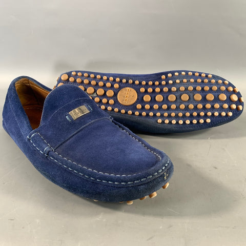 GUCCI Size 11 Blue Suede Slip On Loafers
