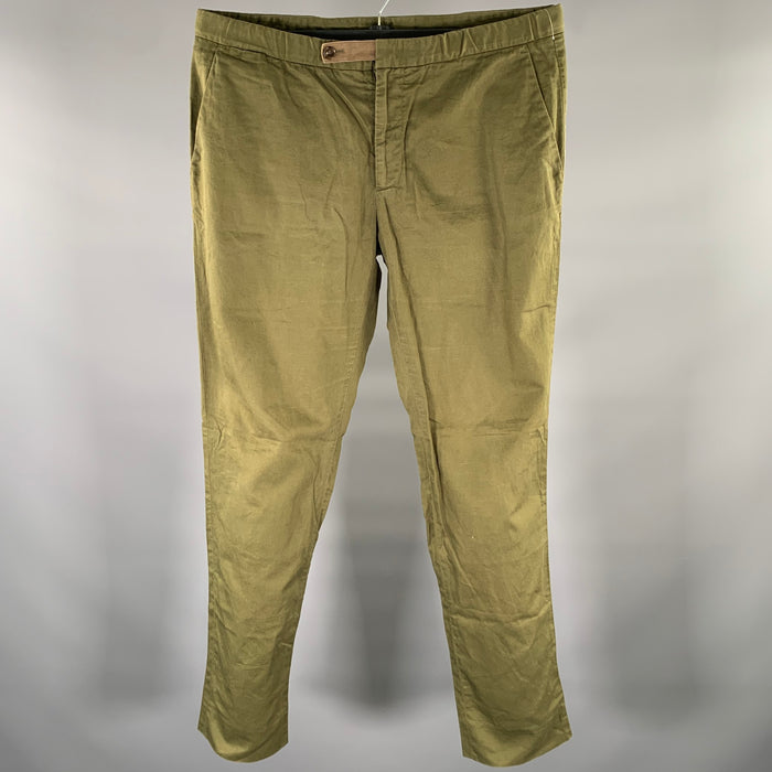 MAISON MARGIELA Size 36 Green Olive Twill Cotton Linen Straight Casual Pants