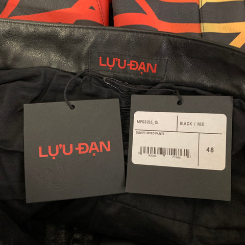 LU'U-DAN Size 32 Red Multi-Color Patchwork Leather Biker Casual Pants