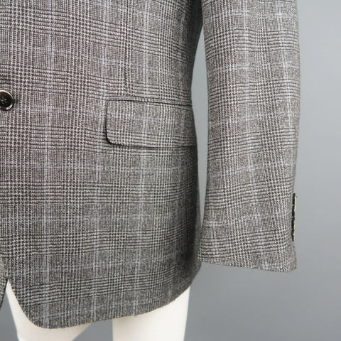 CANALI Size 40 Grey Black Glenplaid Wool Cotton Sport Coat CANALI