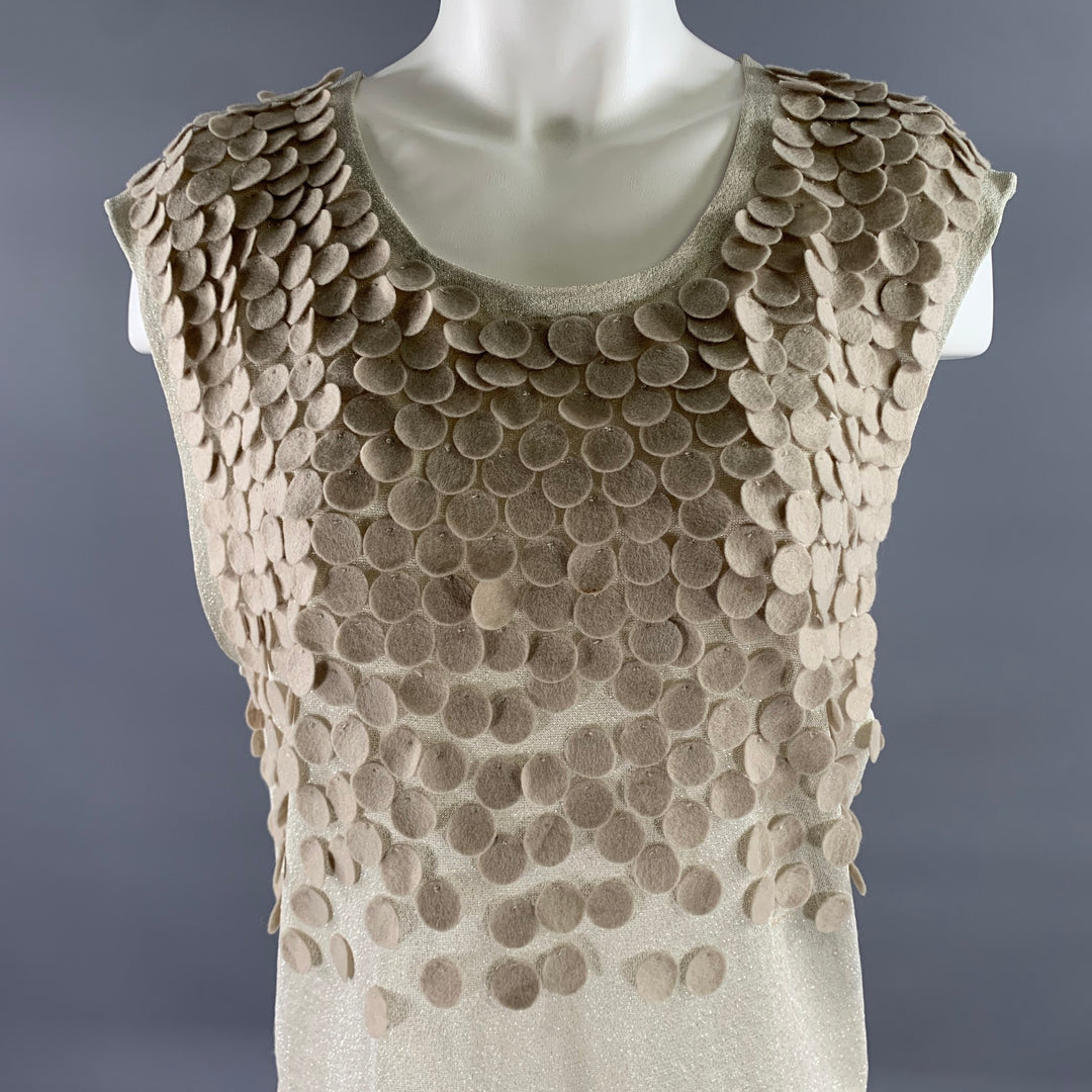PHILLIP LIM Size L Beige Metallic Silk Cotton Sparkly Sleeveless Top