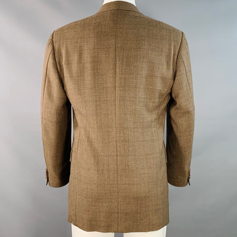 CANALI Size 40 Brown Blue Window Pane Wool Single Breasted Sport Coat