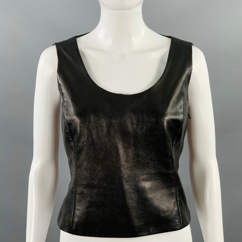 AKRIS Size 8 Black Sleeveless Leather Casual Top