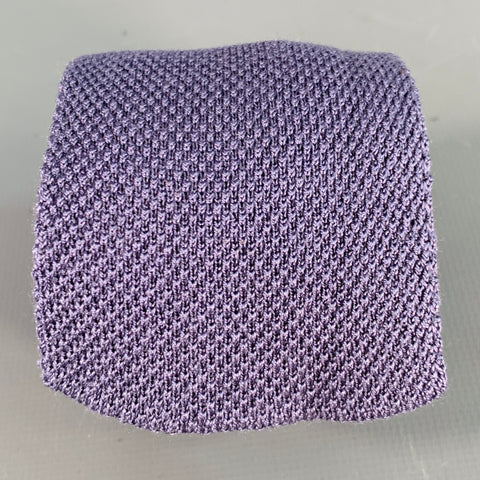 LANVIN Blue Seed Stitch Silk Knit Skinny Tie