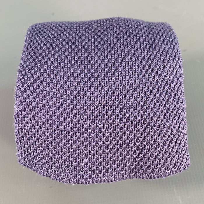 LANVIN Blue Seed Stitch Silk Knit Skinny Tie