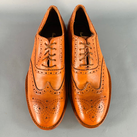 PAUL SMITH Size 7.5 Orange Perforated Leather Wingtip Lace-Up Flexible Travel Shoes
