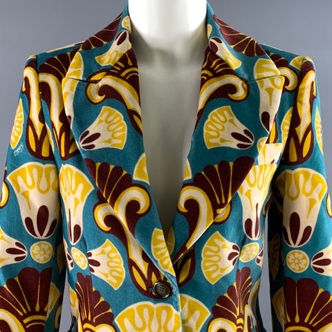 LA DOUBLEJ Size S Teal Mustard Cotton Geometric Jacket