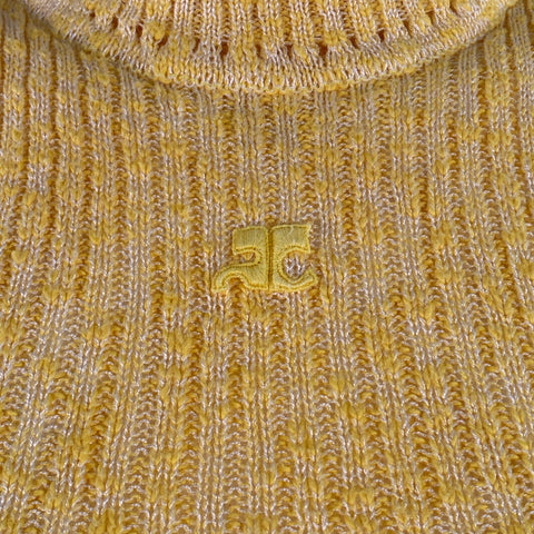 COURREGES Vintage Size S Yellow Cotton Blend Rib Knit Turtleneck Sleeveless Casual Top