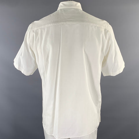 ERMENEGILDO ZEGNA Size L White Stripe Cotton Pointed Collar Short Sleeve Shirt