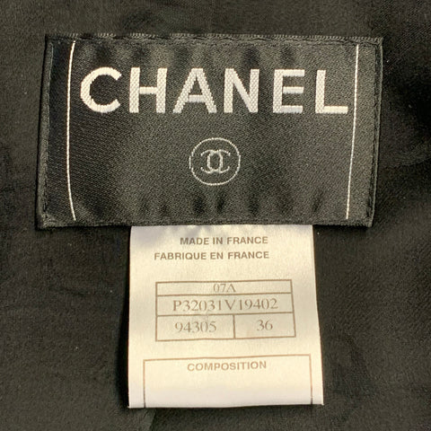 CHANEL Vintage AW07 Size 4 Black Wool Patent Leather 3/4 Sleeves Belted Coat