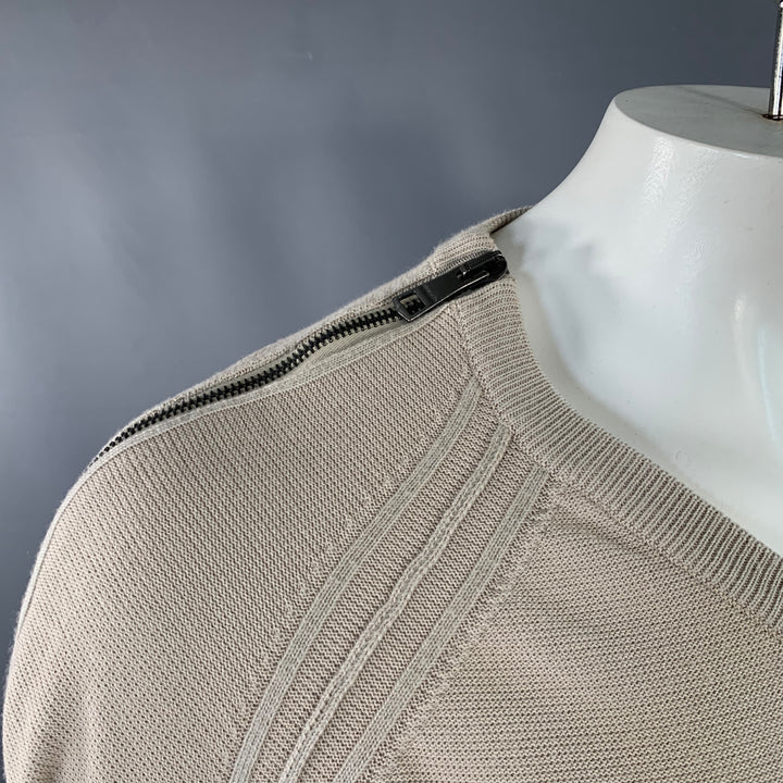 BURBERRY LONDON Size L Beige Silver Wool Cotton V-Neck Zipper Trim Sweater
